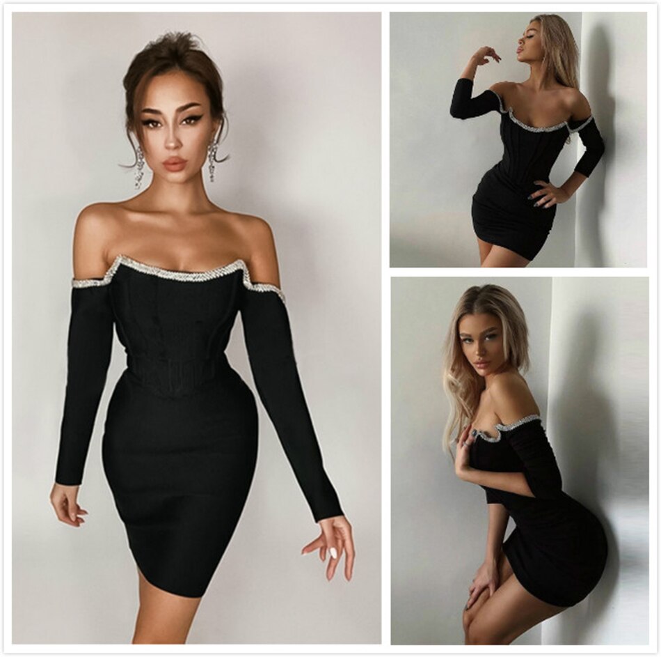 Abito tessuto bandage strass applicate