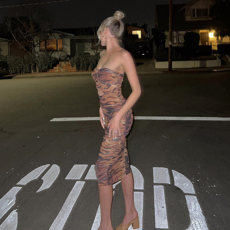 Abito longuette velato a fantasia