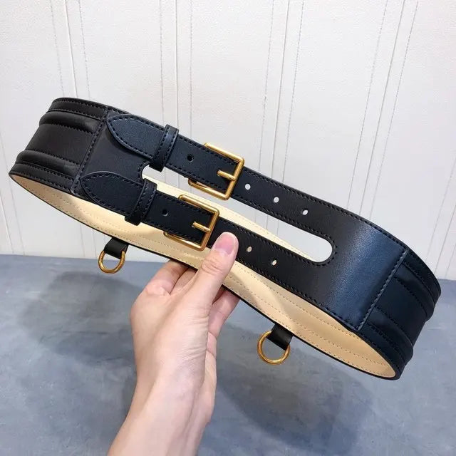 Cintura vita alta in vera pelle doppia fibbia