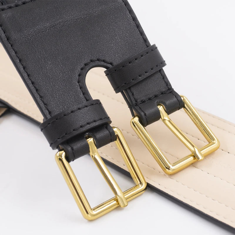 Cintura vita alta in vera pelle doppia fibbia