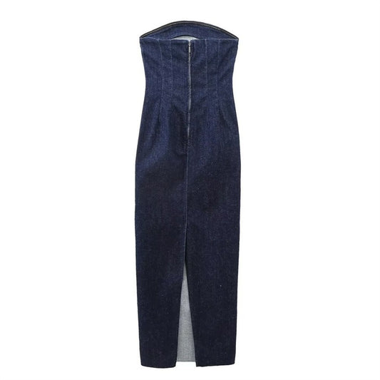 Abito lungo denim elasticizzato
