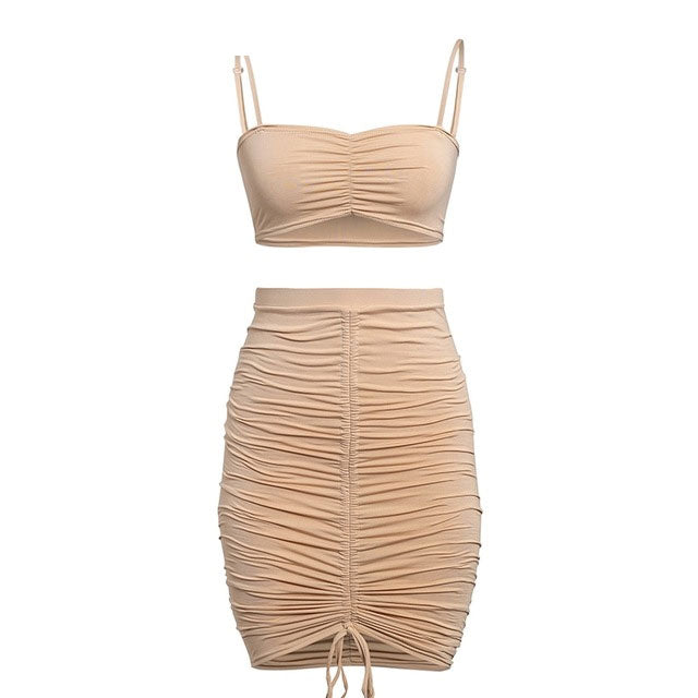 Completo top e gonna longuette arricciata Più colori