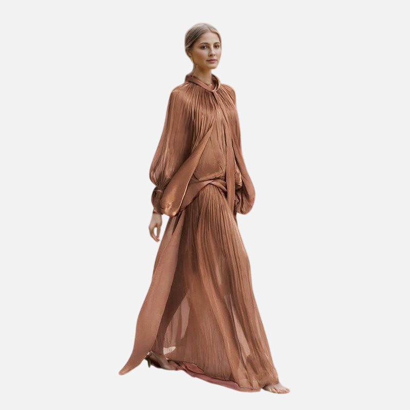 Abito lungo plisse'manica palloncino