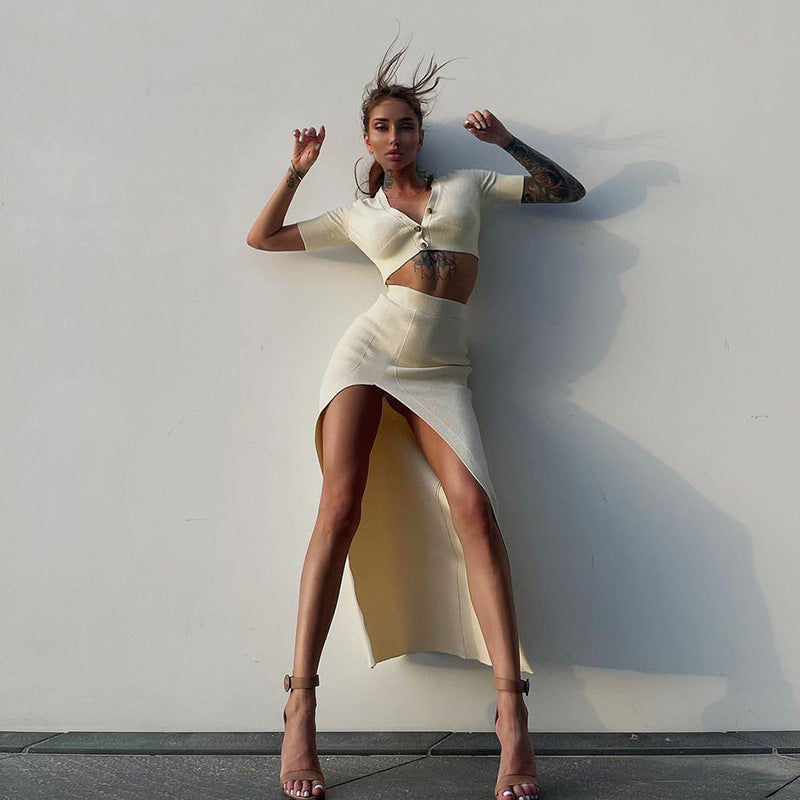 Completo in maglia top e longuette con spacco