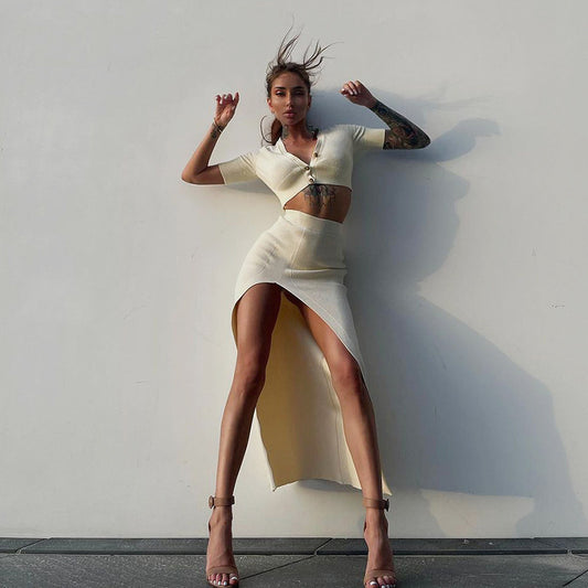 Completo in maglia top e longuette con spacco