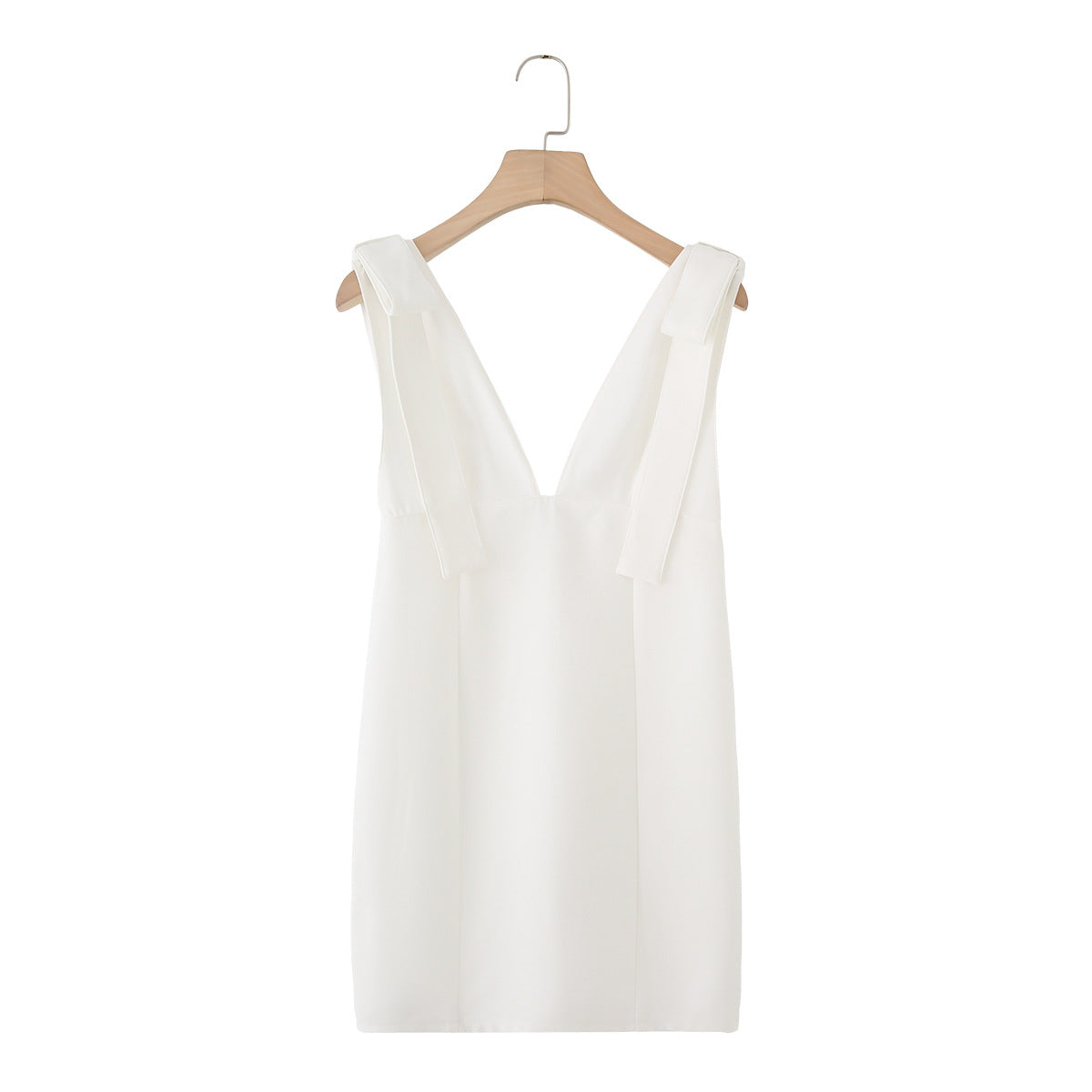 Abito corto scollo a V e fiocco