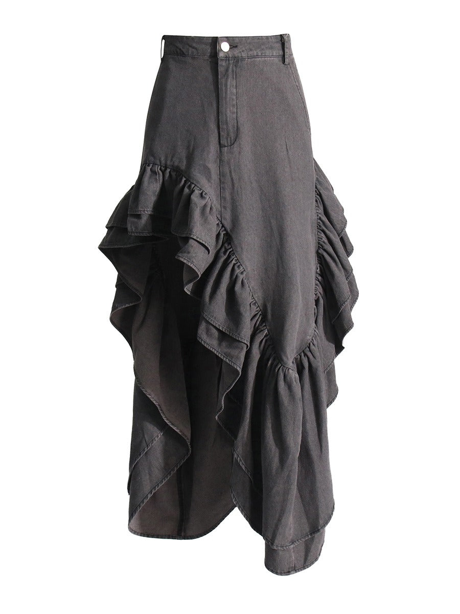 Gonna lunga denim con drappeggio