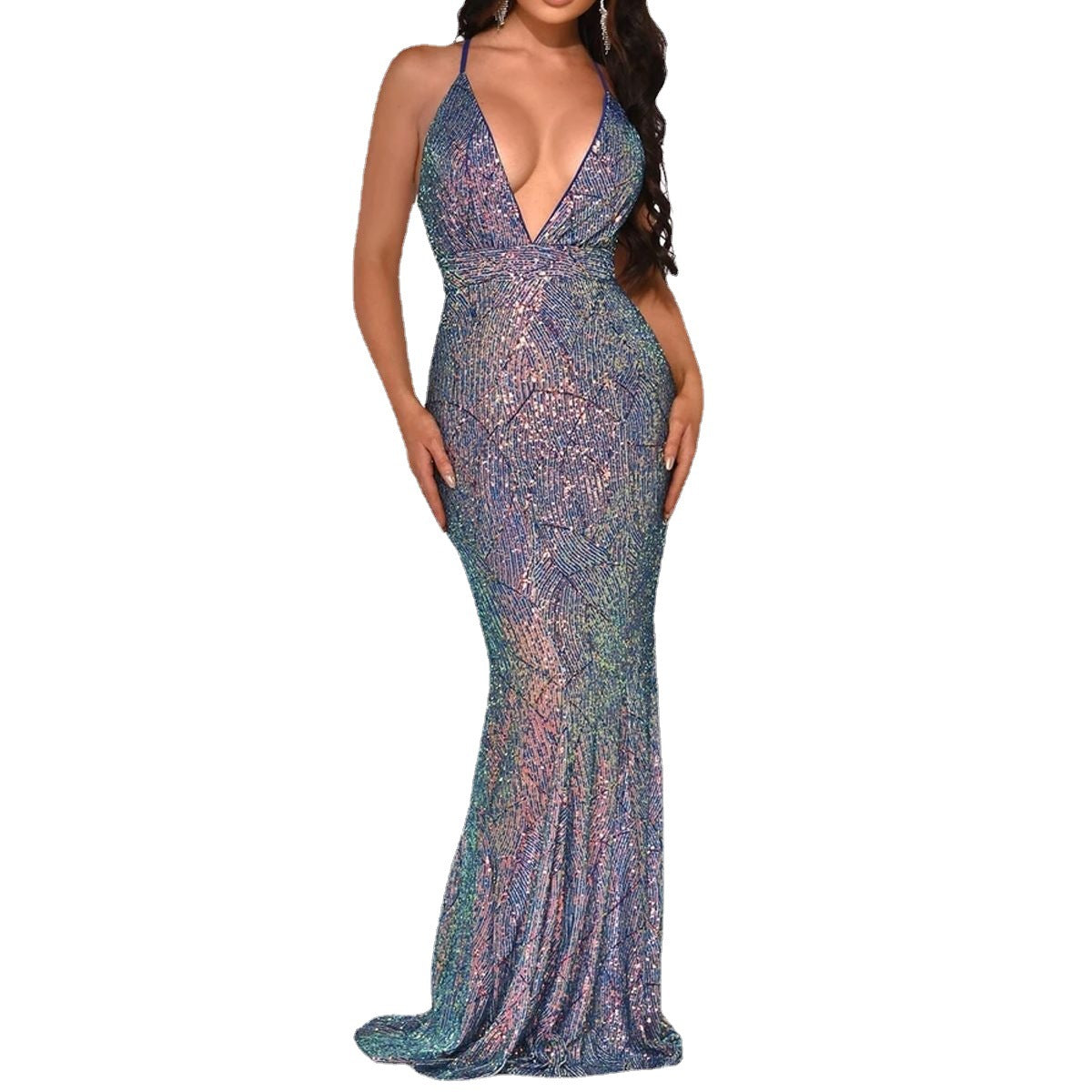 Abito lungo elegante in micro paillettes
