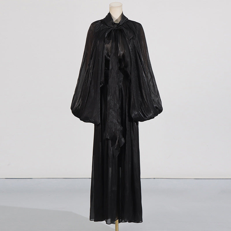 Abito lungo plisse'manica palloncino