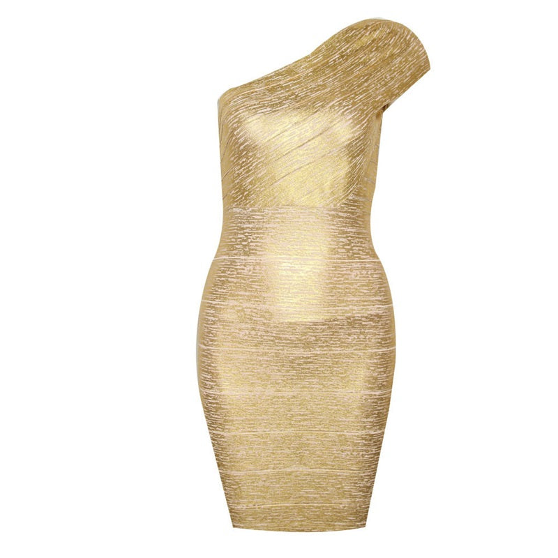 Abito tessuto bandage monospalla oro spalmato