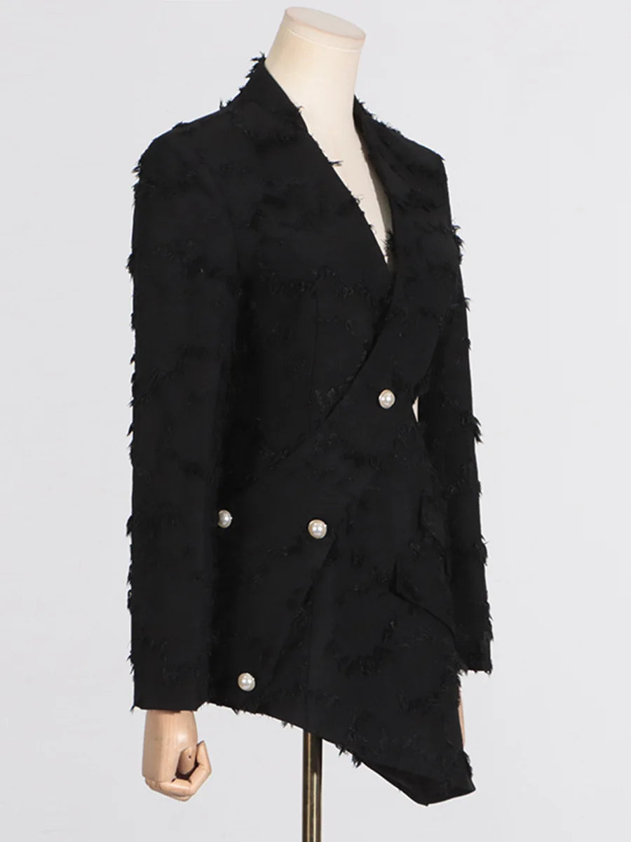 Abito blazer tessuto sfrangiato e cut-out