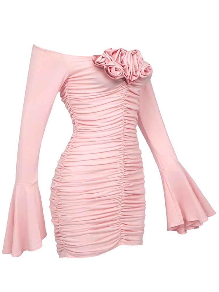 Mini abito drappeggiato rose applicate