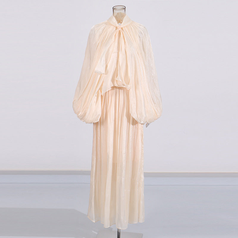 Abito lungo plisse'manica palloncino