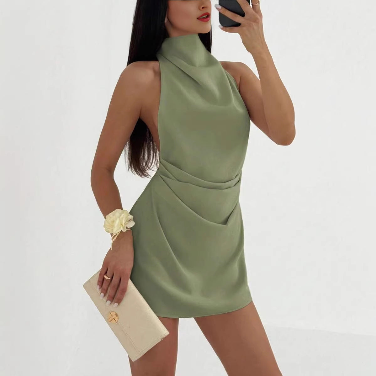 Mini abito drappeggiato schiena nuda