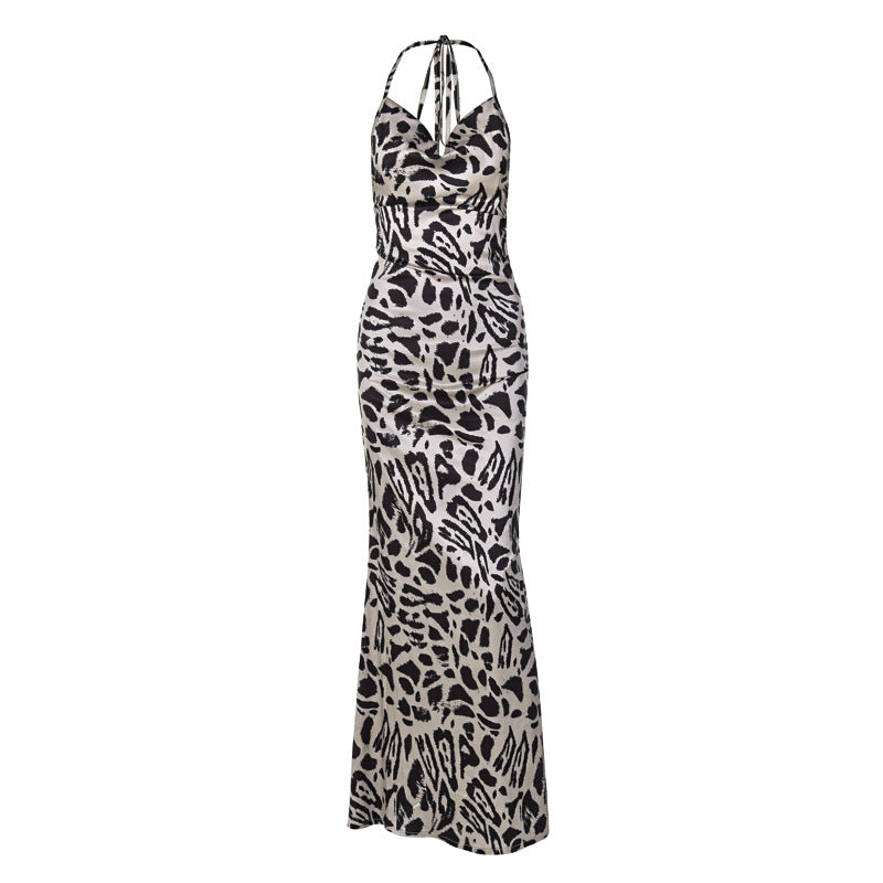 Abito lungo satin a sottoveste animalier
