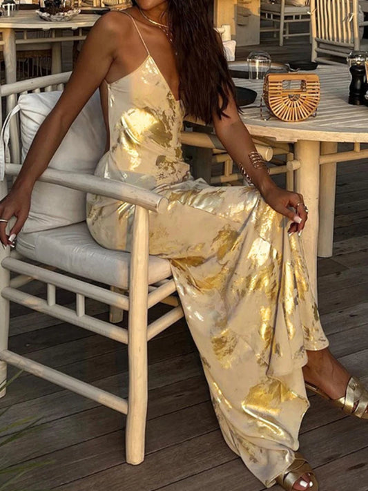 Abito lungo a sottoveste gold