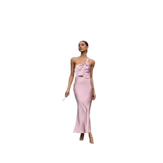 Abito lungo in raso monospalla