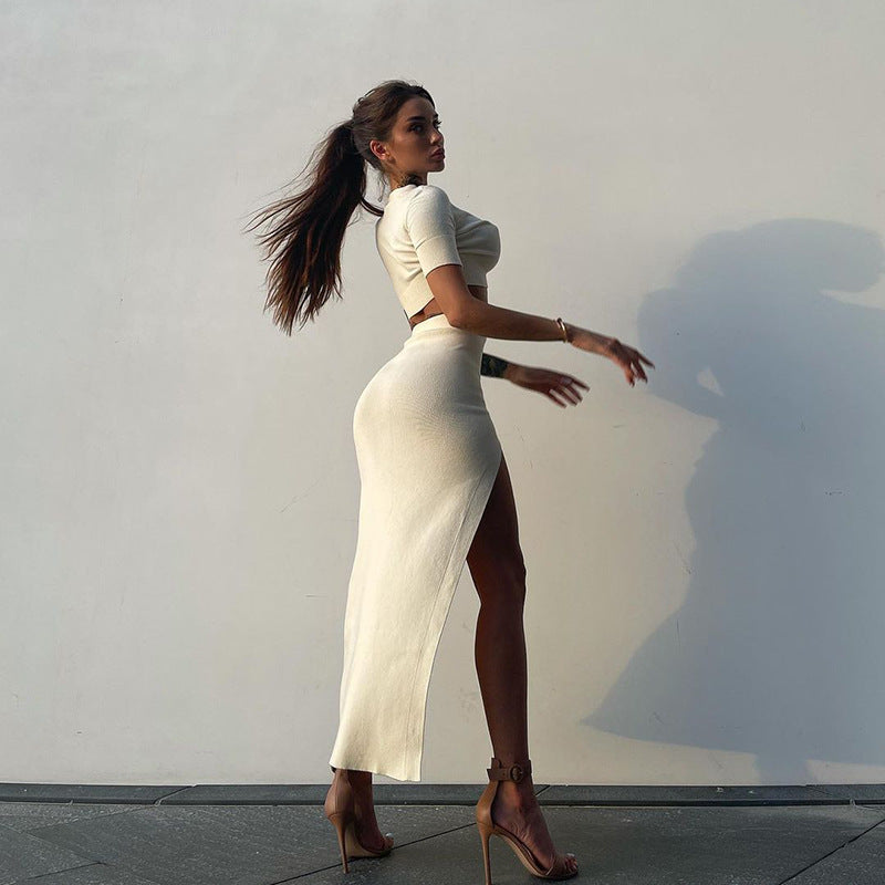 Completo in maglia top e longuette con spacco