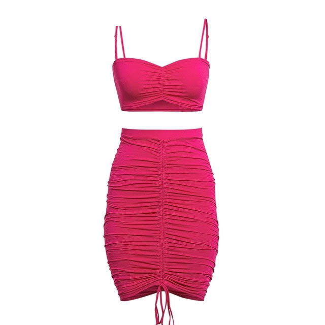 Completo top e gonna longuette arricciata Più colori