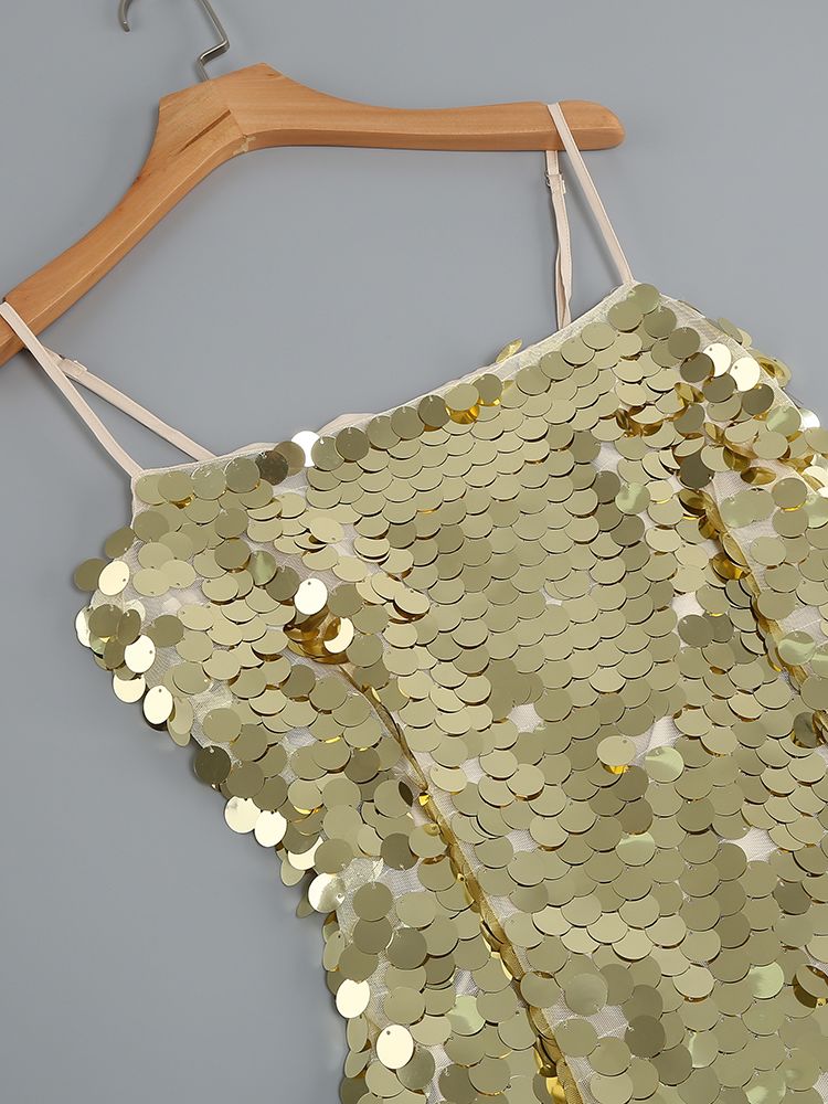 Abito lungo macro pailettes gold