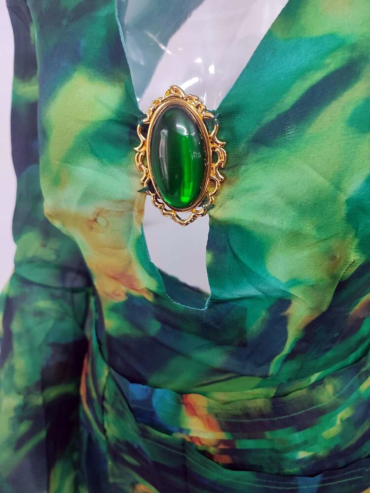 Abito lungo chiffon a fantasia con manica ampia