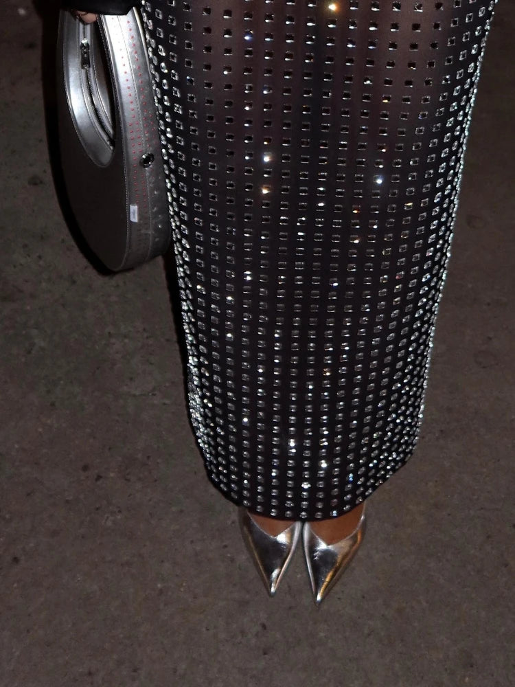 Gonna lunga a matita con strass