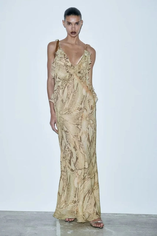 Abito lungo a sottoveste fantasia