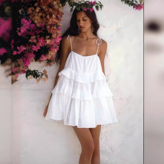 Mini abito in cotone a balze