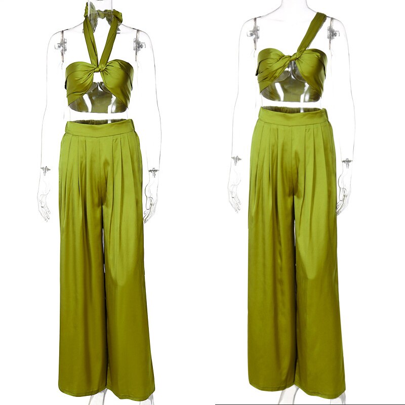 Completo satin top e pantalone