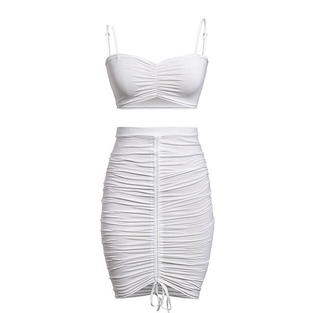 Completo top e gonna longuette arricciata Più colori