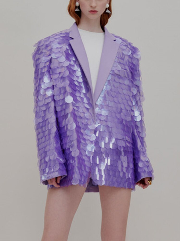 Blazer taglio over macro pailettes