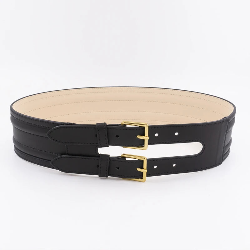 Cintura vita alta in vera pelle doppia fibbia